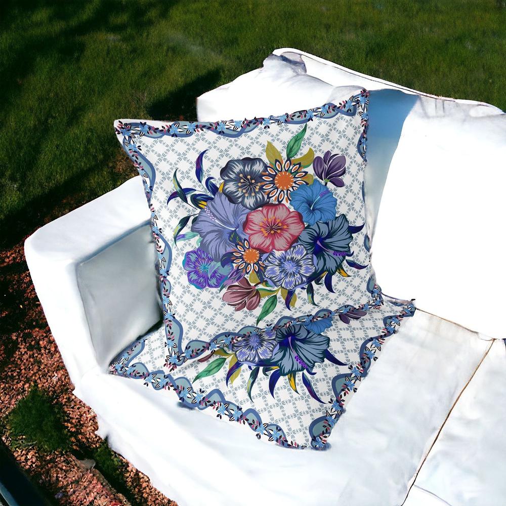 Set of Two 16" X 16" Blue and White Botanical Indoor Outdoor Throw Pillow. Picture 2
