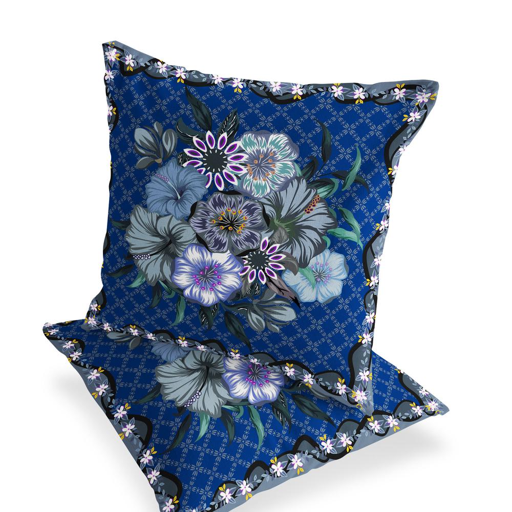 Set of Two 16" X 16" Blue and Gray Botanical Indoor Outdoor Throw Pillow. Picture 3