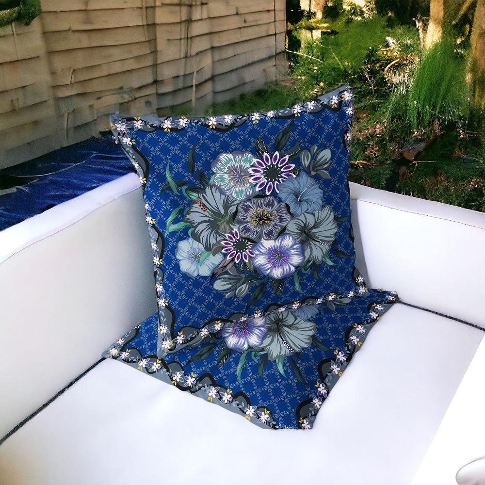 Set of Two 16" X 16" Blue and Gray Botanical Indoor Outdoor Throw Pillow. Picture 5