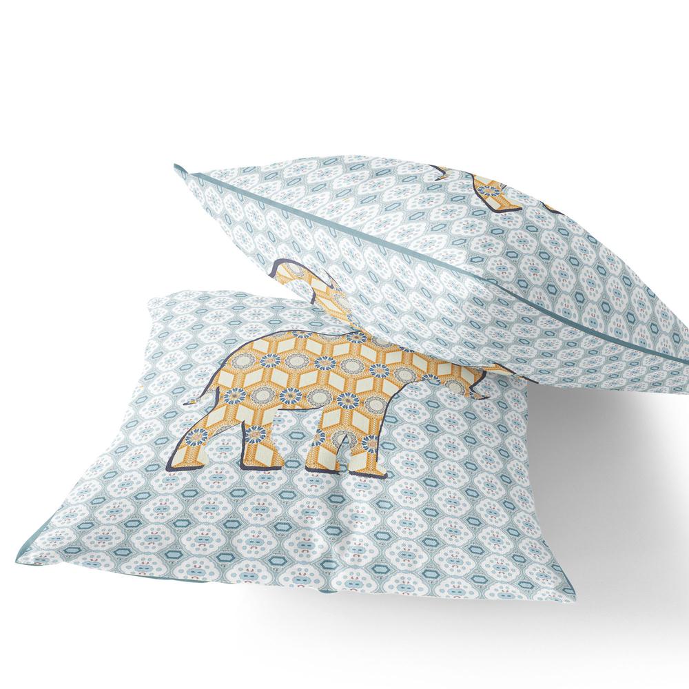 Set of Two 16" X 16" Blue, Yellow Elephant Eclectic Indoor Outdoor Throw Pillow. Picture 3