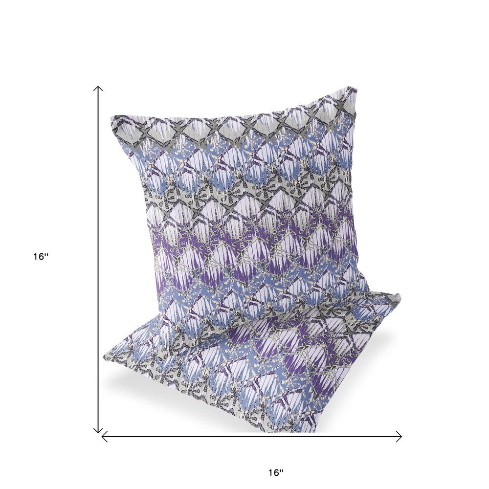 Set of Two 16" X 16" Gray and Purple Geometric Indoor Outdoor Throw Pillow. Picture 6