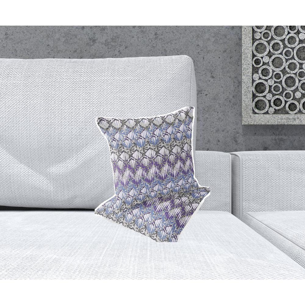 Set of Two 16" X 16" Gray and Purple Geometric Indoor Outdoor Throw Pillow. Picture 3