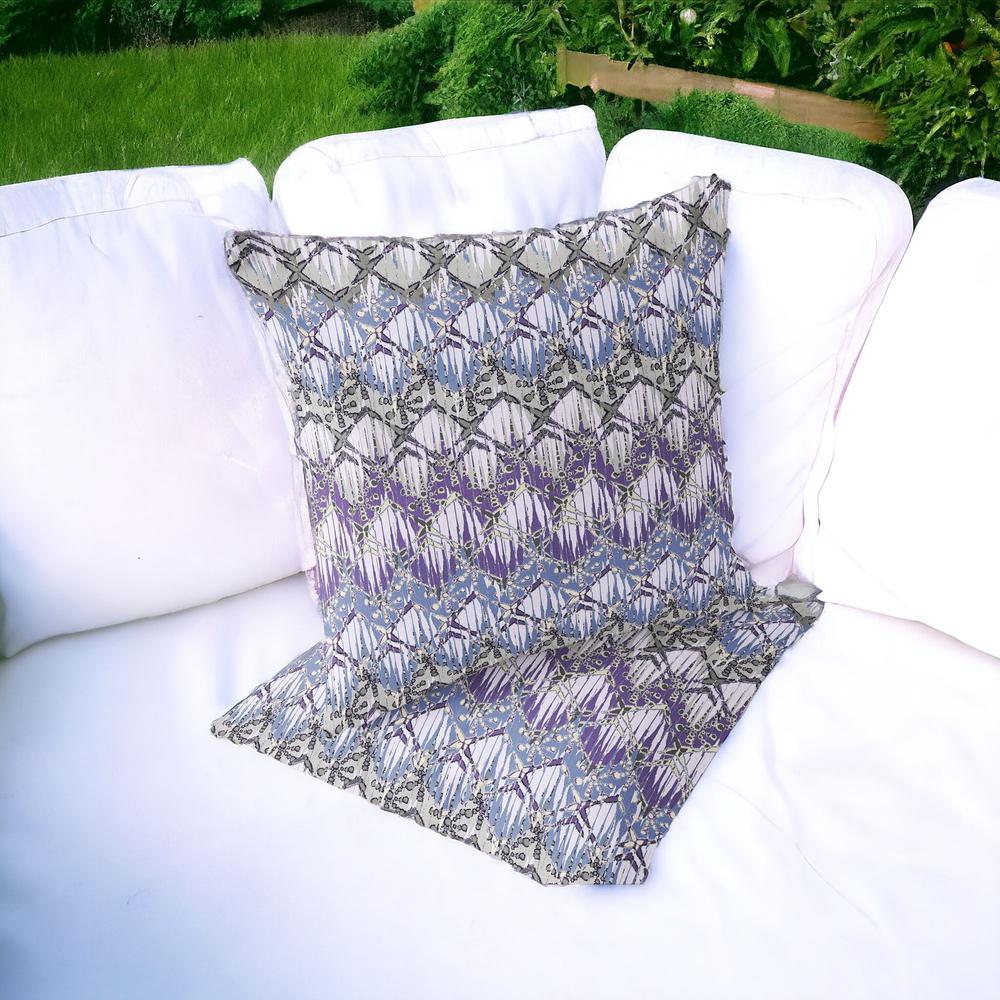 Set of Two 16" X 16" Gray and Purple Geometric Indoor Outdoor Throw Pillow. Picture 2