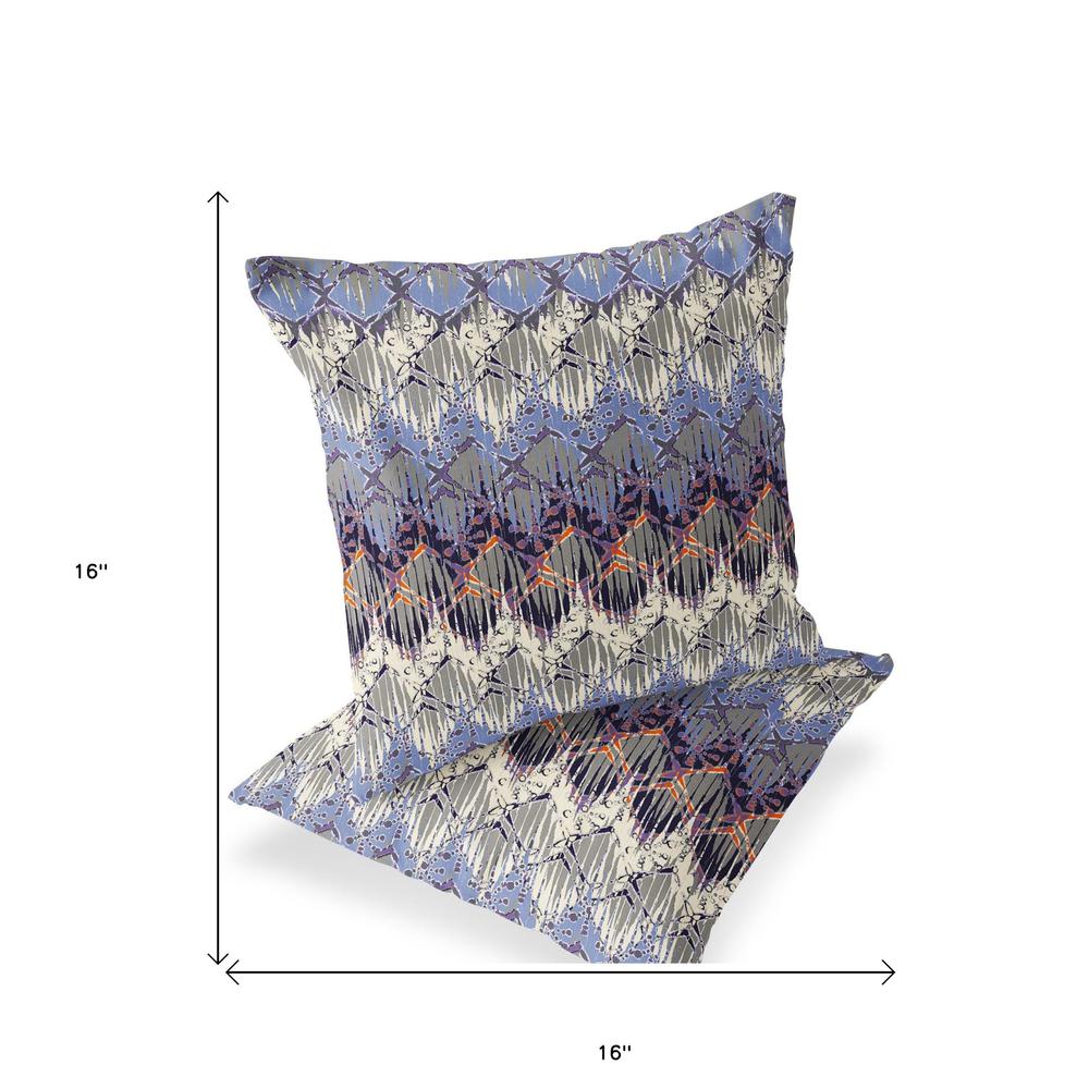 Set of Two 16" X 16" Gray and Purple Geometric Indoor Outdoor Throw Pillow. Picture 5