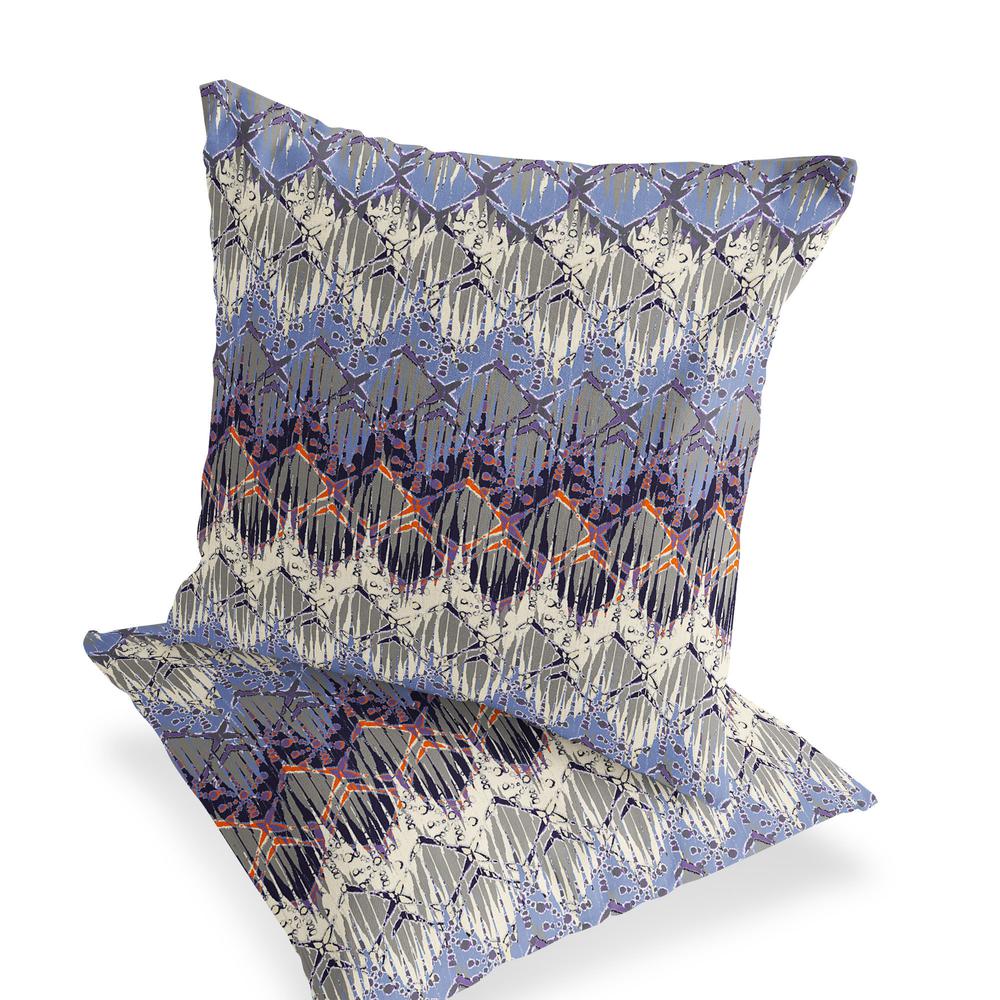 Set of Two 16" X 16" Gray and Purple Geometric Indoor Outdoor Throw Pillow. Picture 4