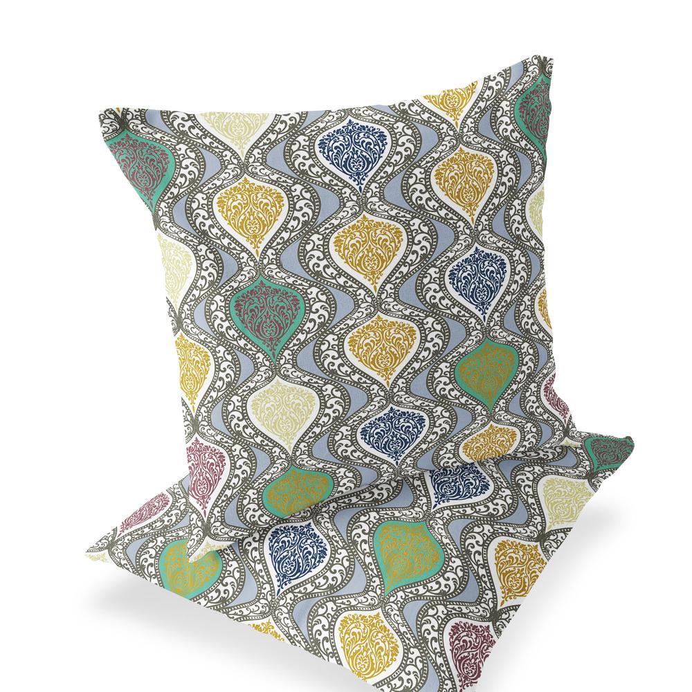 Set of Two 16" X 16" Gray and Gold Botanical Indoor Outdoor Throw Pillow. Picture 1