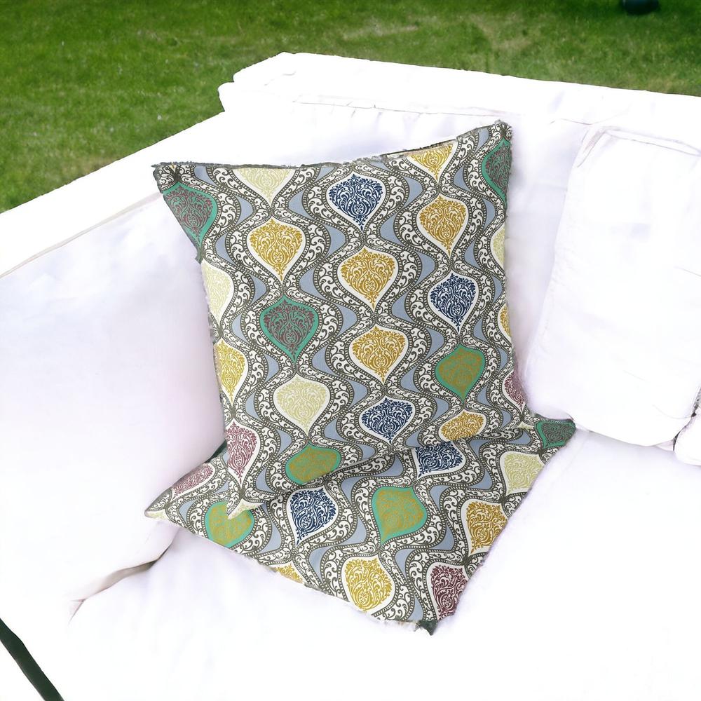Set of Two 16" X 16" Gray and Gold Botanical Indoor Outdoor Throw Pillow. Picture 2