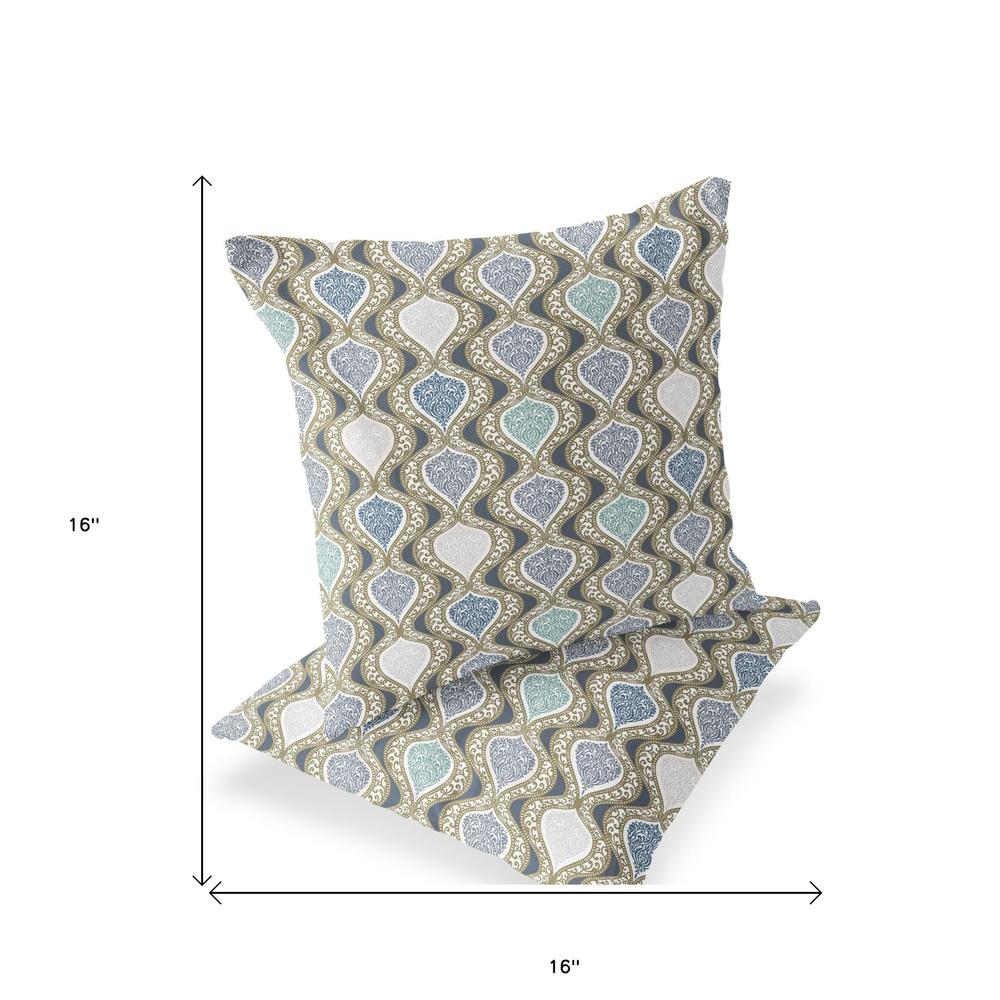 Set of Two 16" X 16" Gray and White Botanical Indoor Outdoor Throw Pillow. Picture 5