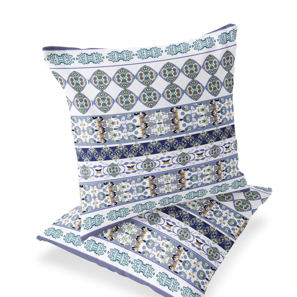 Set of Two 16" X 16" Blue and White Striped Indoor Outdoor Throw Pillow. Picture 1