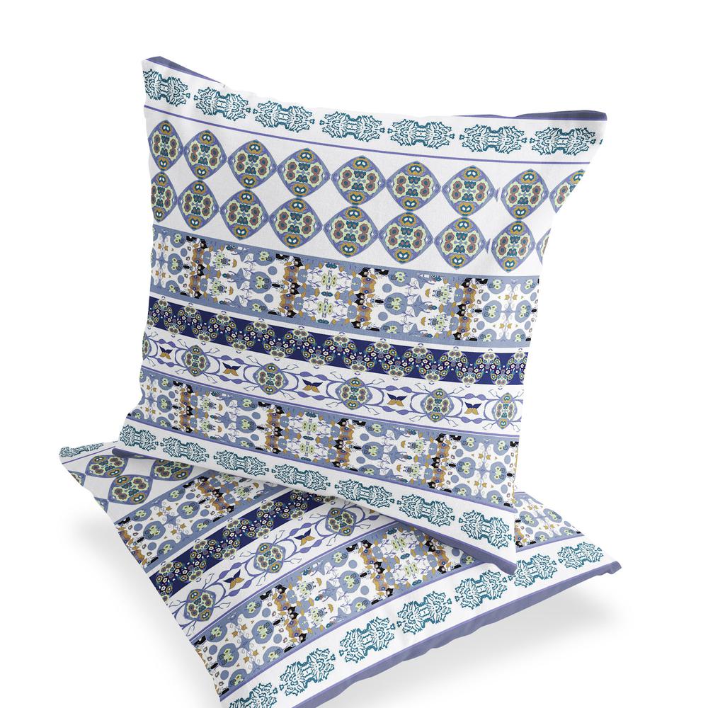 Set of Two 16" X 16" Blue and White Striped Indoor Outdoor Throw Pillow. Picture 4