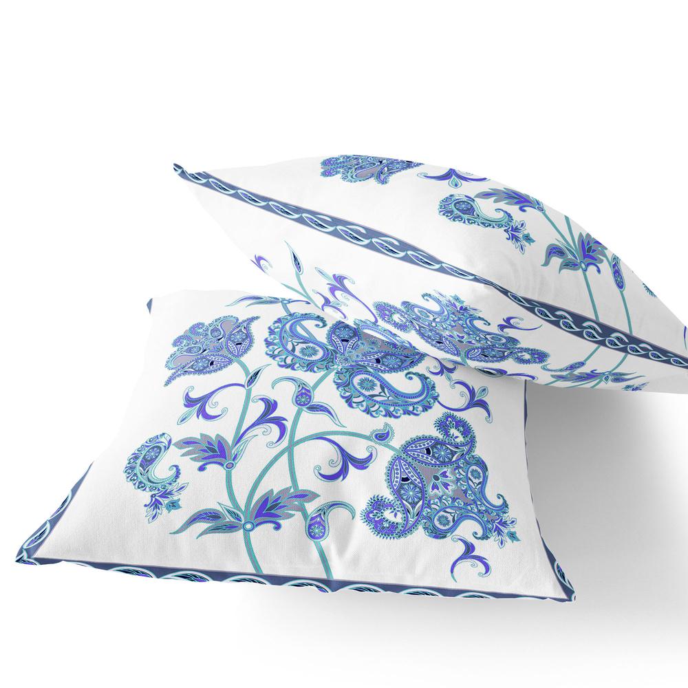Set of Two 16" X 16" Blue and White Botanical Indoor Outdoor Throw Pillow. Picture 4