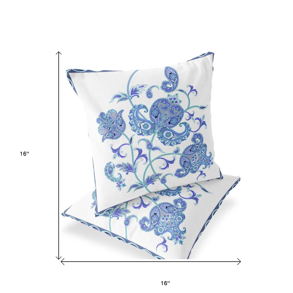 Set of Two 16" X 16" Blue and White Botanical Indoor Outdoor Throw Pillow. Picture 6