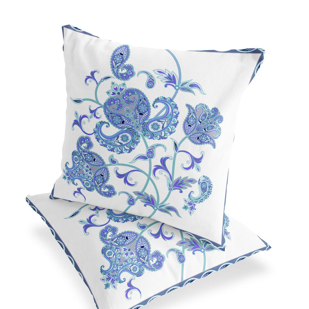 Set of Two 16" X 16" Blue and White Botanical Indoor Outdoor Throw Pillow. Picture 5