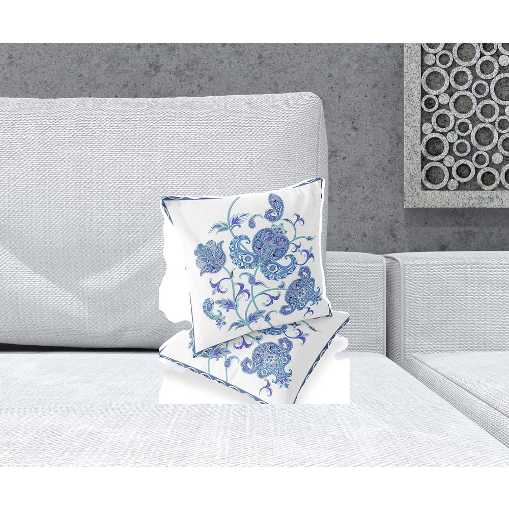 Set of Two 16" X 16" Blue and White Botanical Indoor Outdoor Throw Pillow. Picture 3