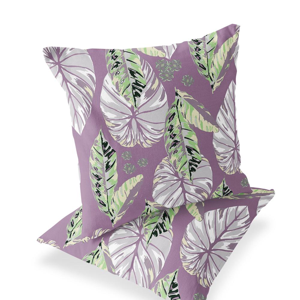 Set of Two 16" X 16" Purple and White Botanical Indoor Outdoor Throw Pillow. Picture 1