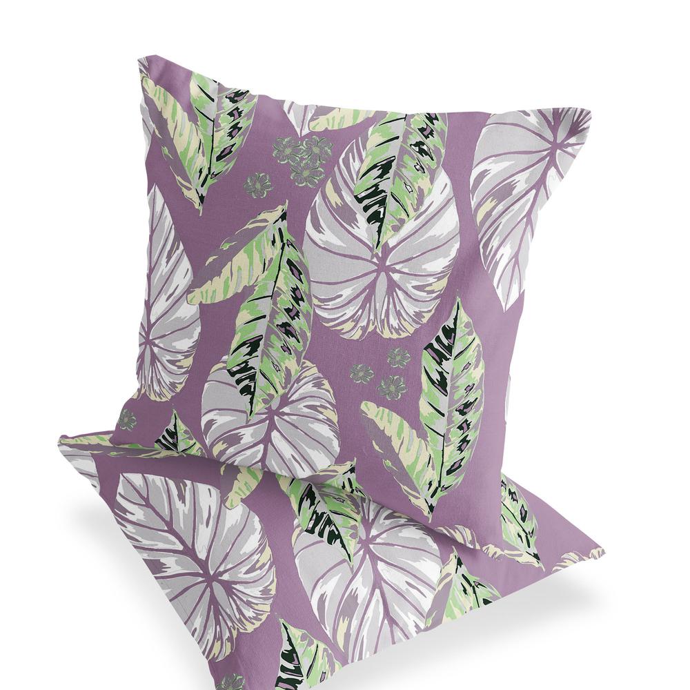 Set of Two 16" X 16" Purple and White Botanical Indoor Outdoor Throw Pillow. Picture 4