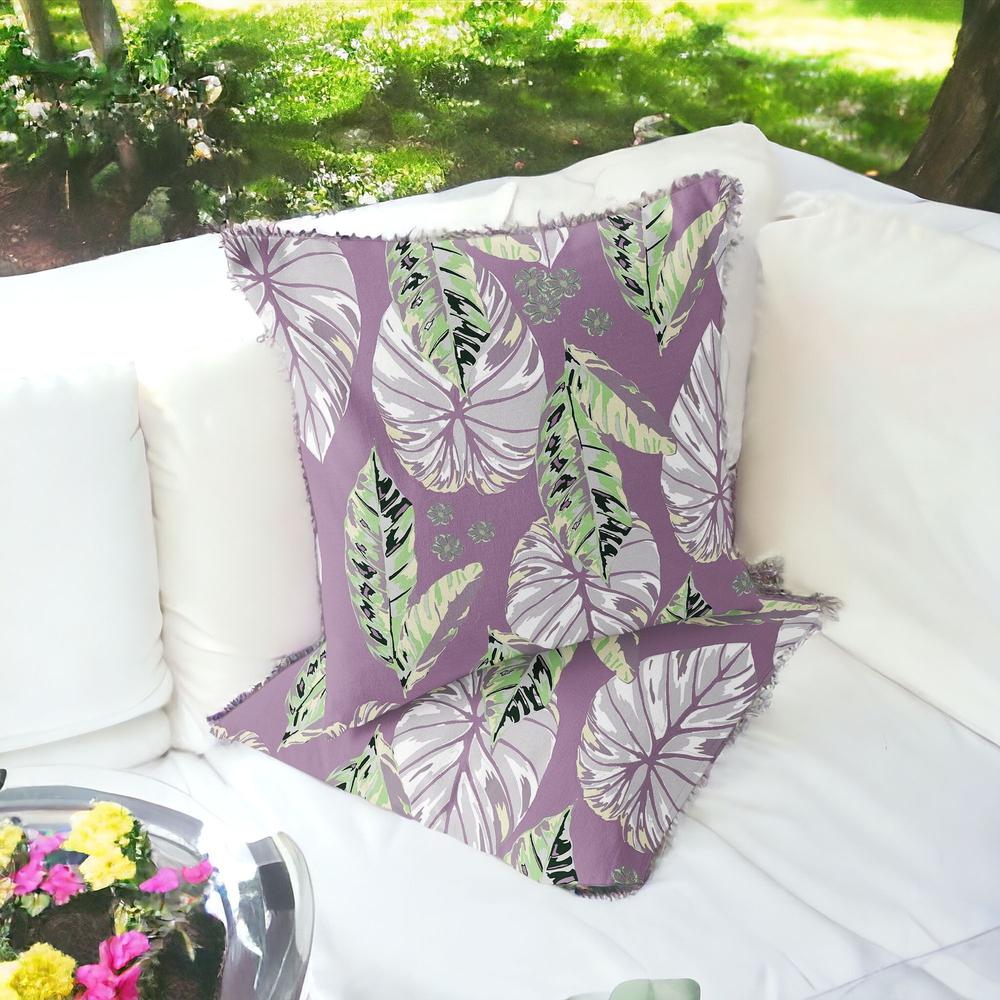 Set of Two 16" X 16" Purple and White Botanical Indoor Outdoor Throw Pillow. Picture 2