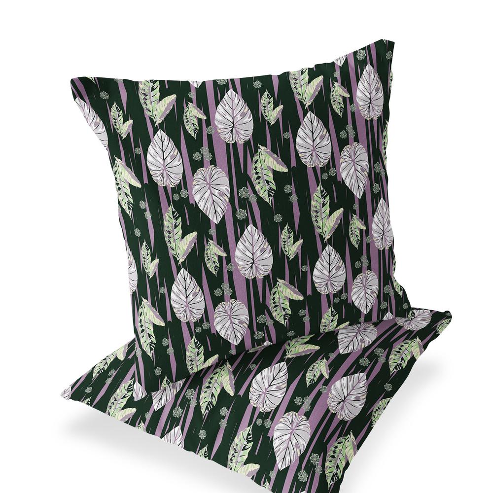 Set of Two 16" X 16" Purple and White Botanical Indoor Outdoor Throw Pillow. Picture 1