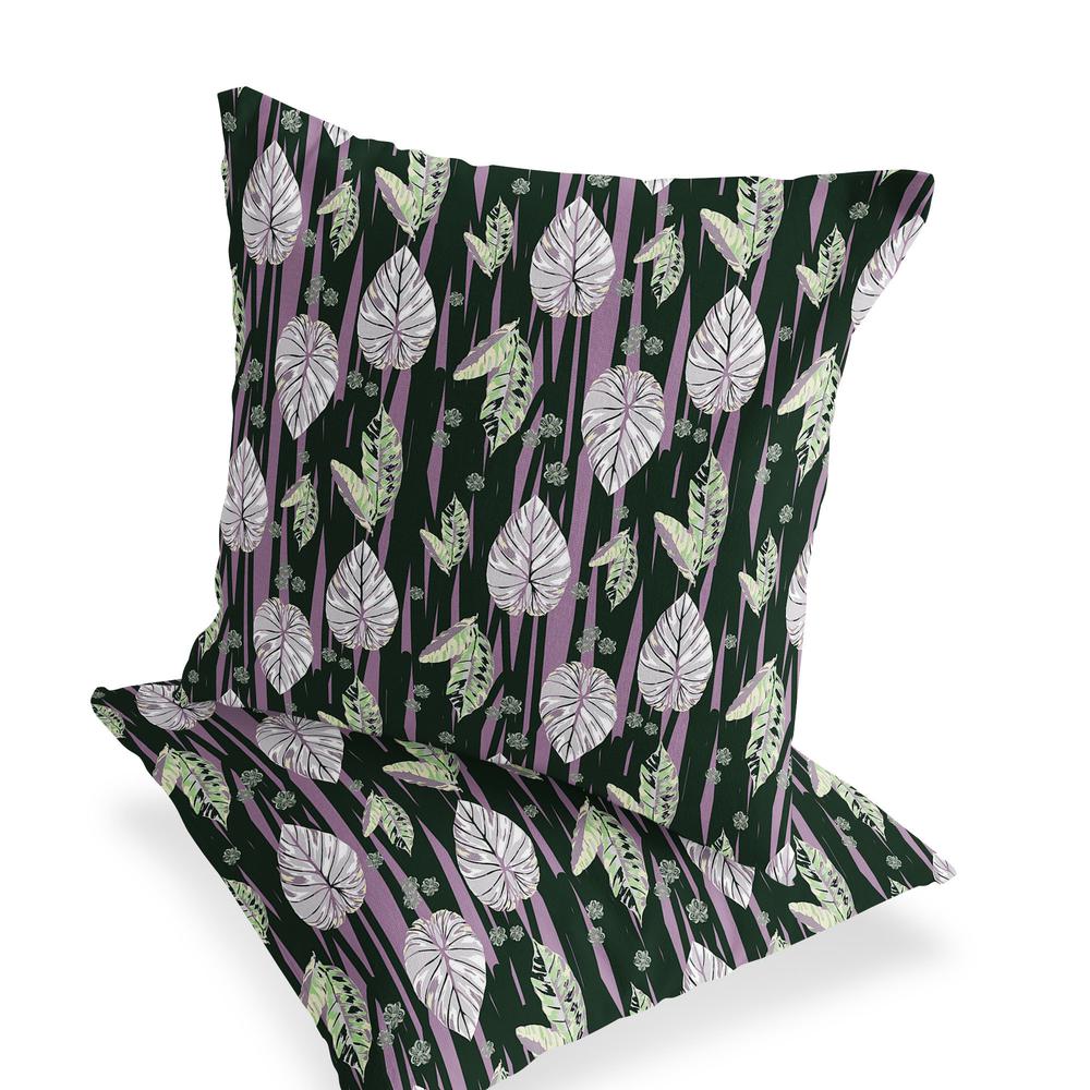 Set of Two 16" X 16" Purple and White Botanical Indoor Outdoor Throw Pillow. Picture 5