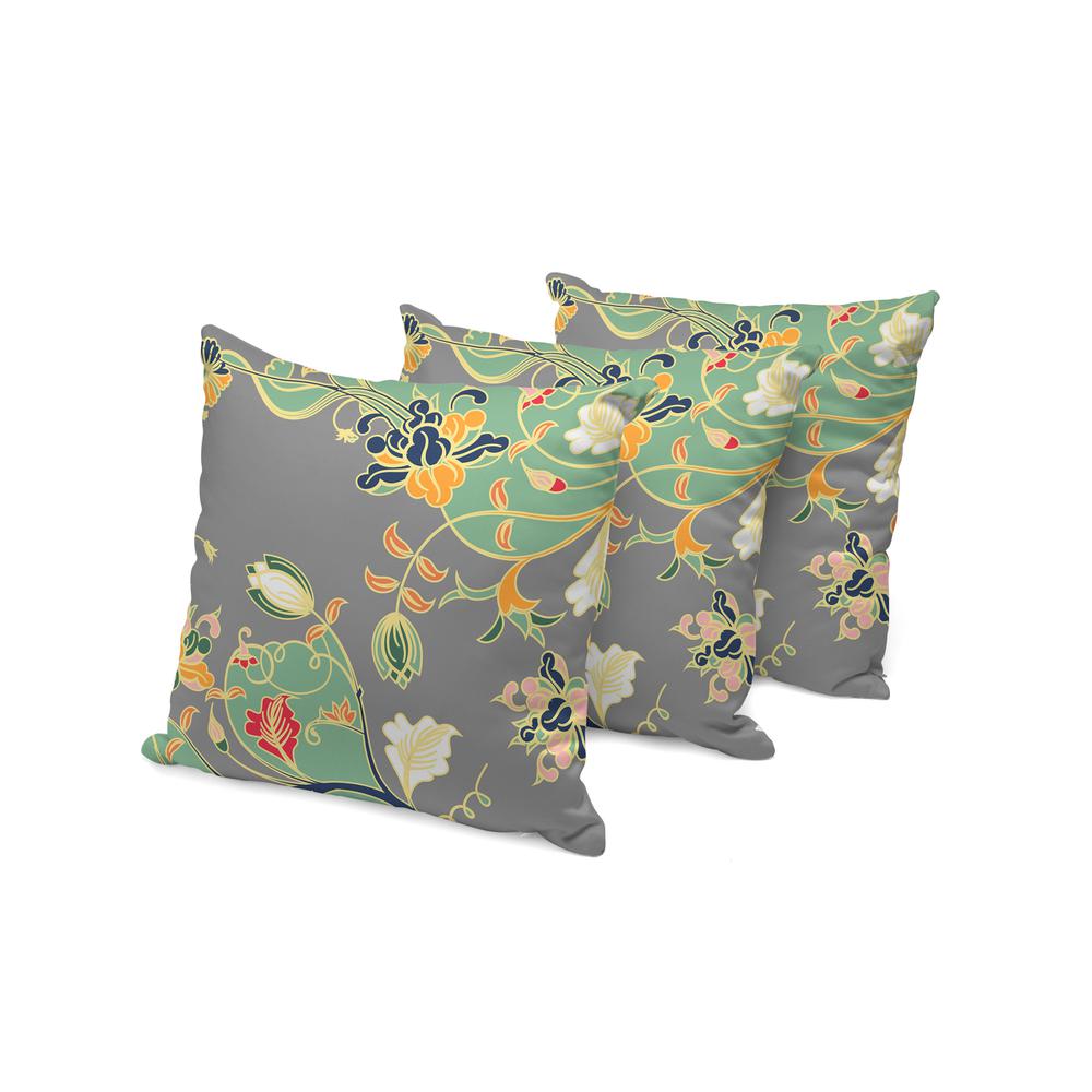 Set of Three 16" X 16" Gray and Orange Botanical Indoor Outdoor Throw Pillow. Picture 3