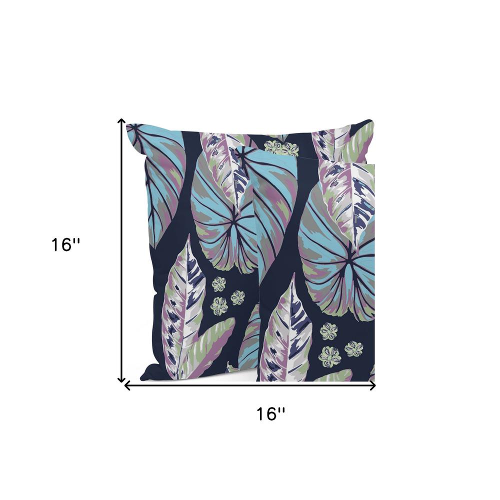 Set of Three 16" X 16" Blue and Purple Botanical Indoor Outdoor Throw Pillow. Picture 6