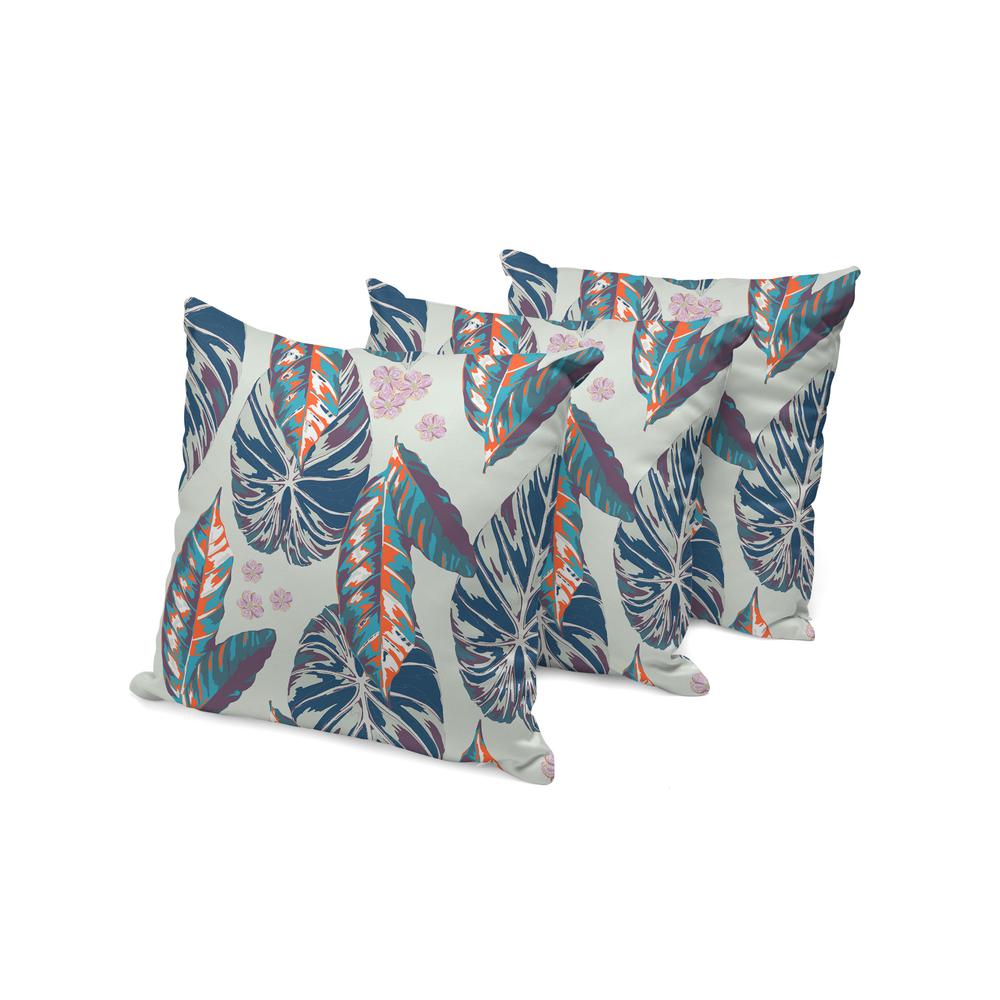 Set of Three 16" X 16" Blue and Gray Botanical Indoor Outdoor Throw Pillow. Picture 3