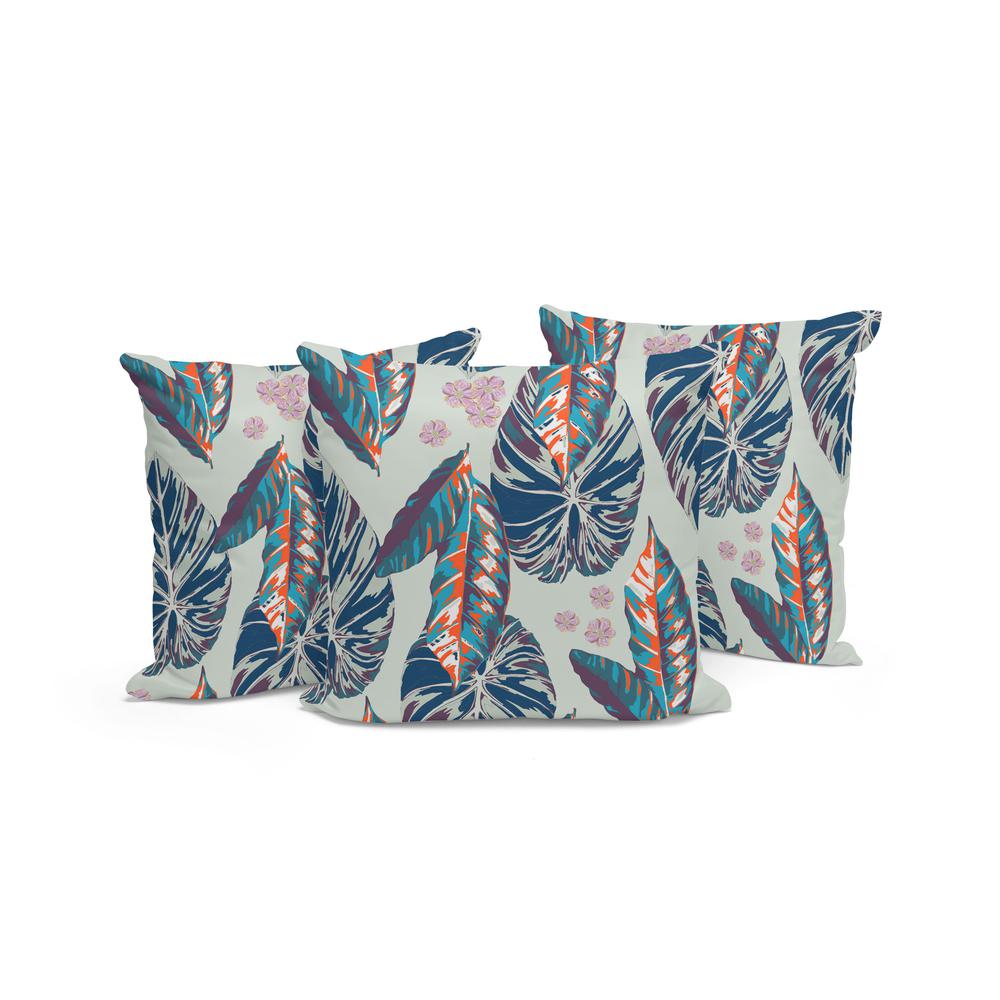 Set of Three 16" X 16" Blue and Gray Botanical Indoor Outdoor Throw Pillow. Picture 4