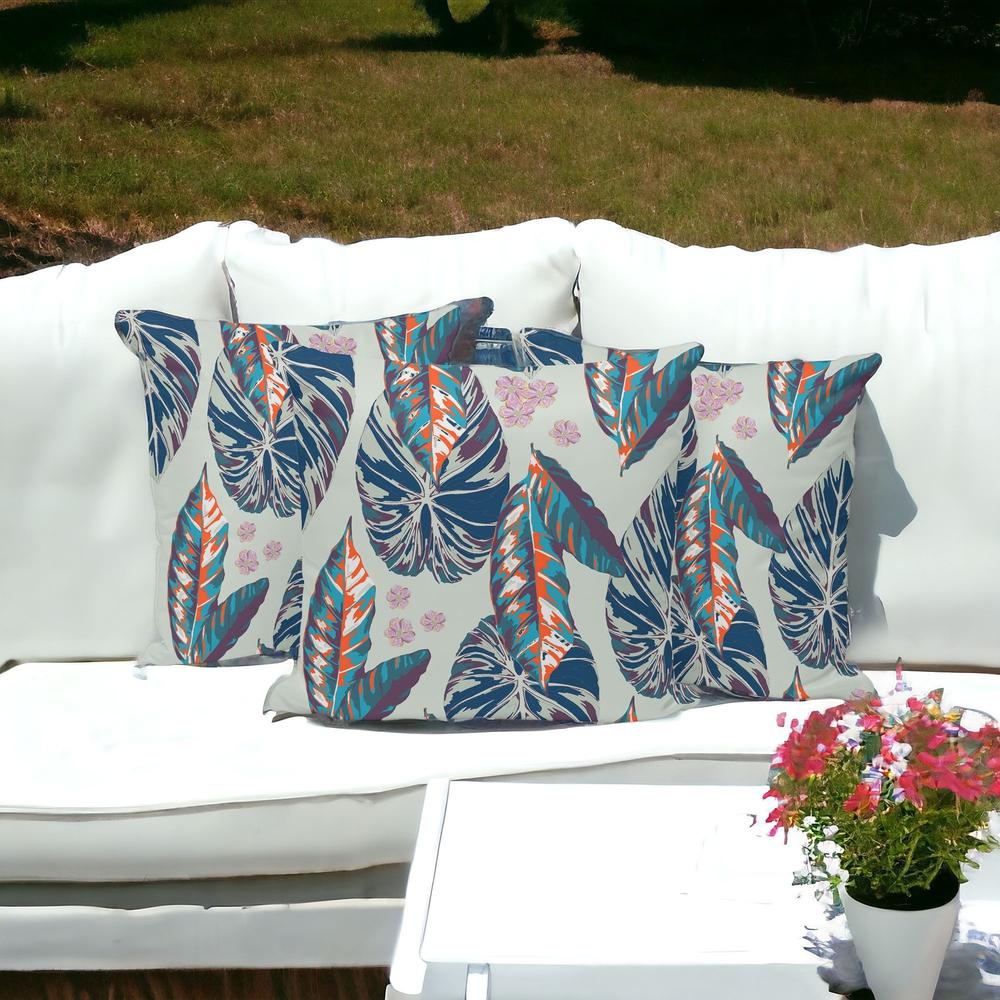 Set of Three 16" X 16" Blue and Gray Botanical Indoor Outdoor Throw Pillow. Picture 2