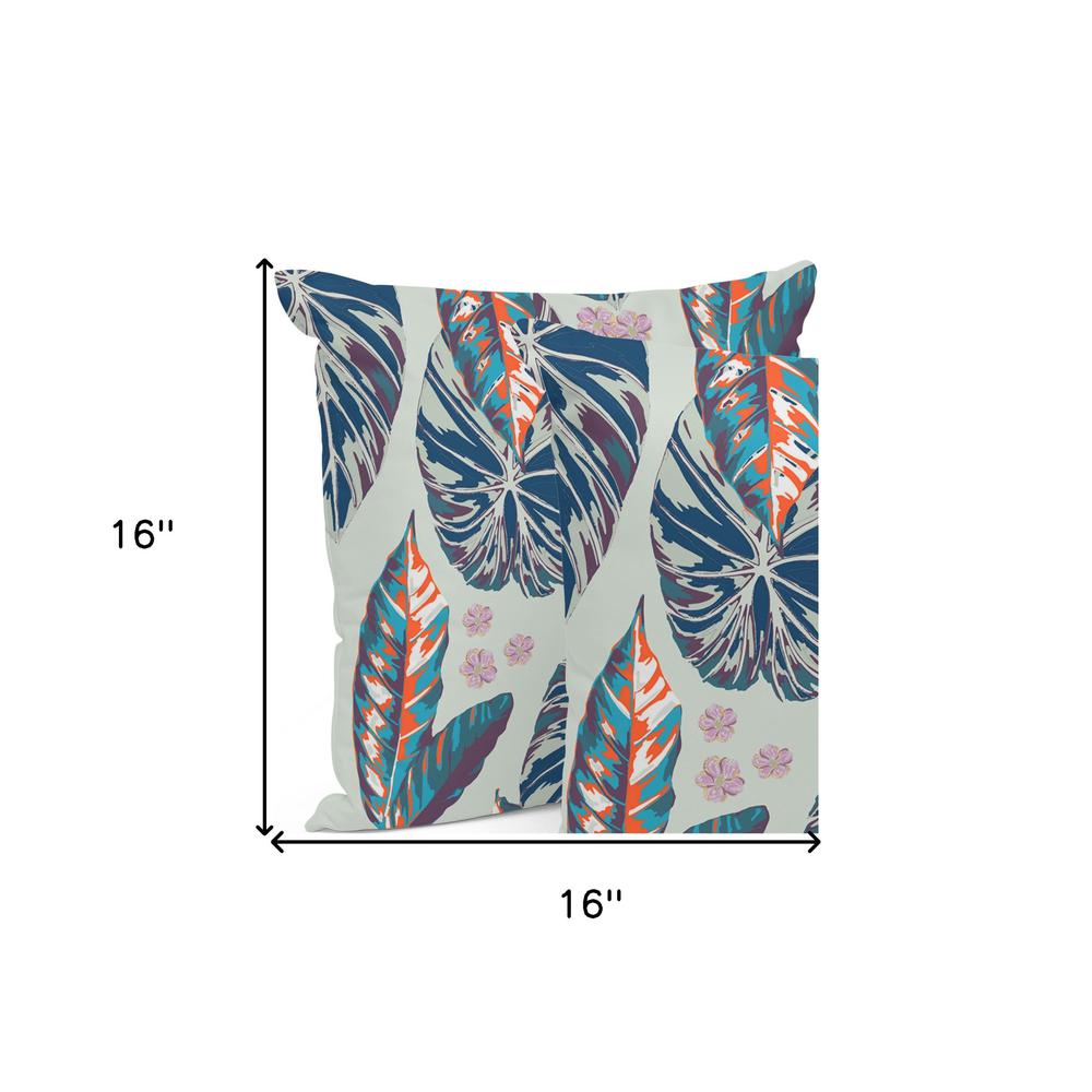 Set of Three 16" X 16" Blue and Gray Botanical Indoor Outdoor Throw Pillow. Picture 6