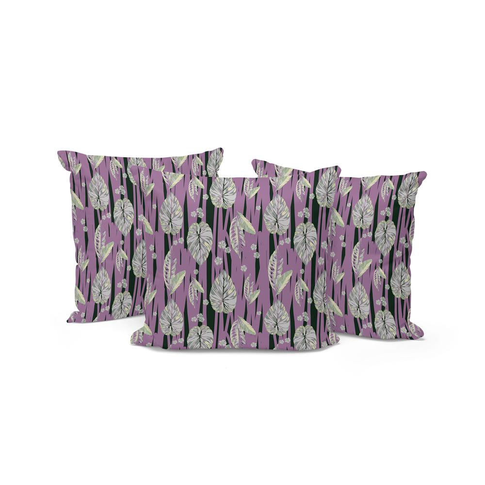 Set of Three 16" X 16" Pink and Black Botanical Indoor Outdoor Throw Pillow. Picture 1