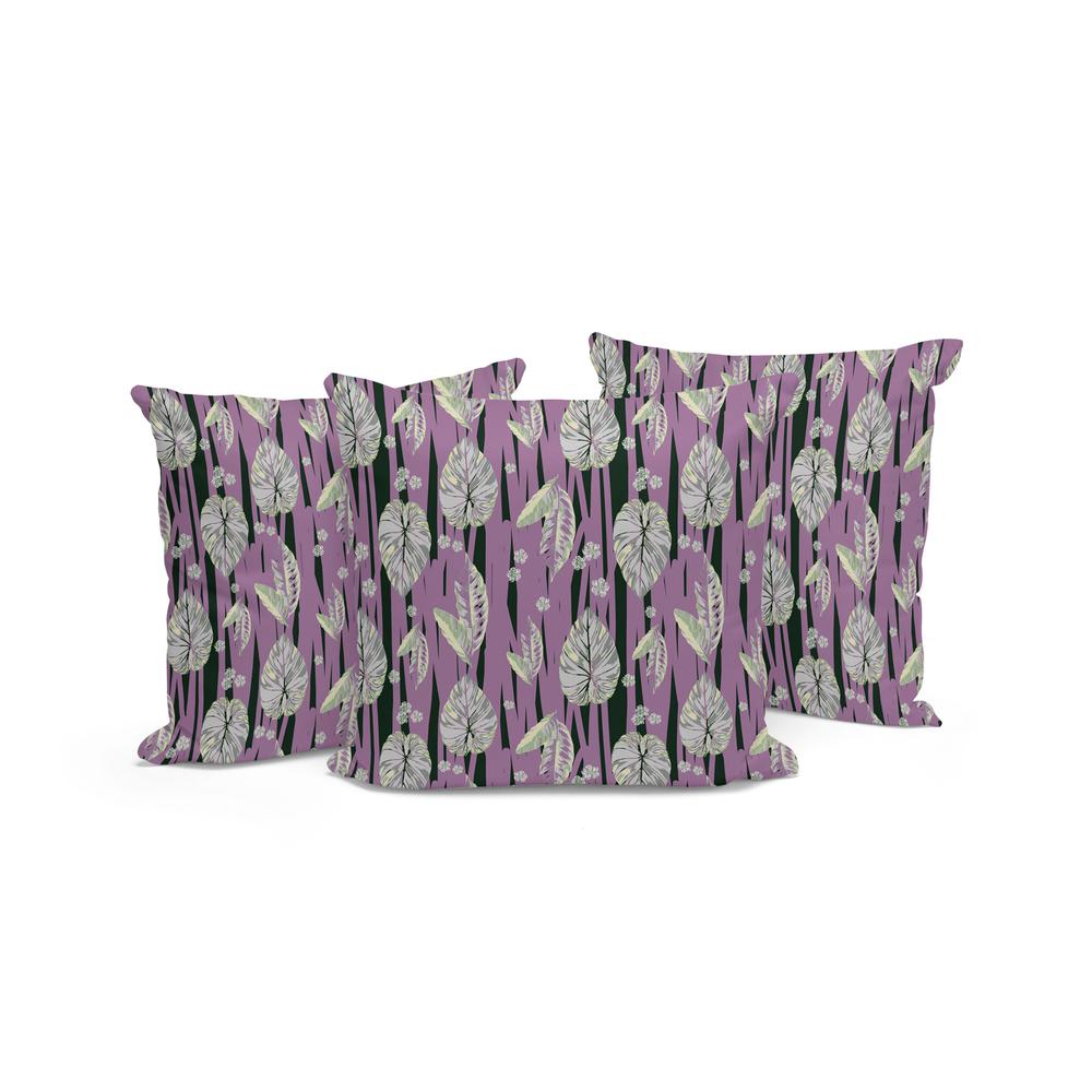 Set of Three 16" X 16" Pink and Black Botanical Indoor Outdoor Throw Pillow. Picture 4