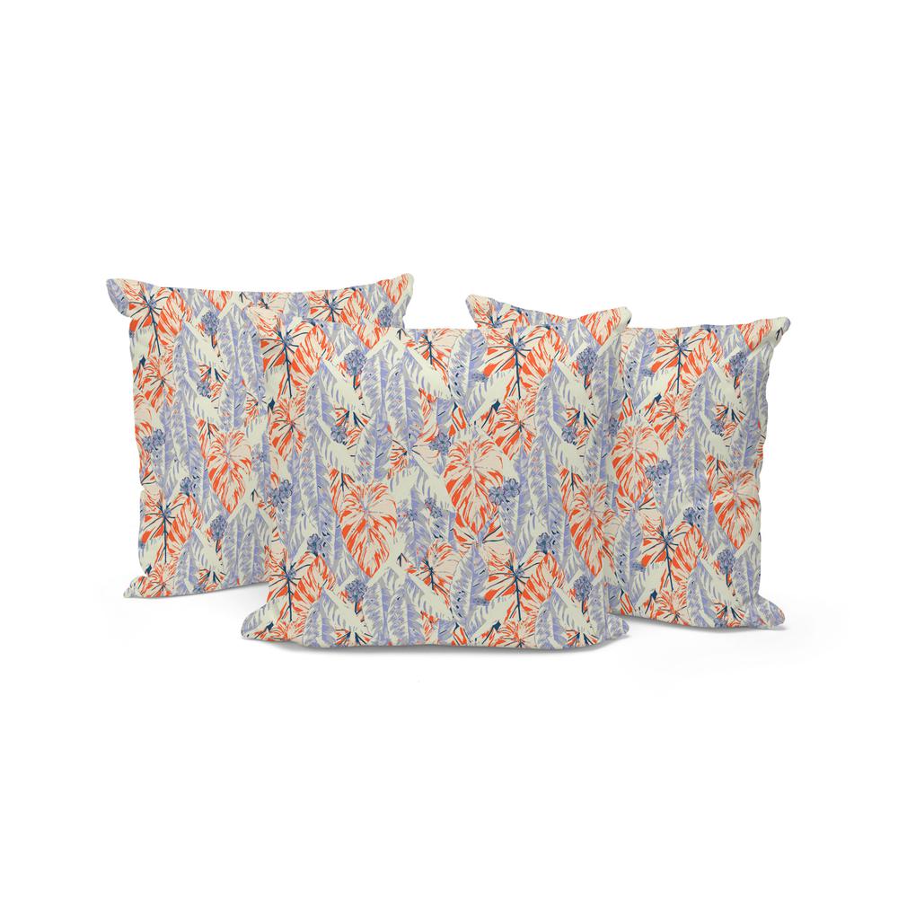 Set of Three 16" X 16" Orange and Ivory Botanical Indoor Outdoor Throw Pillow. Picture 1