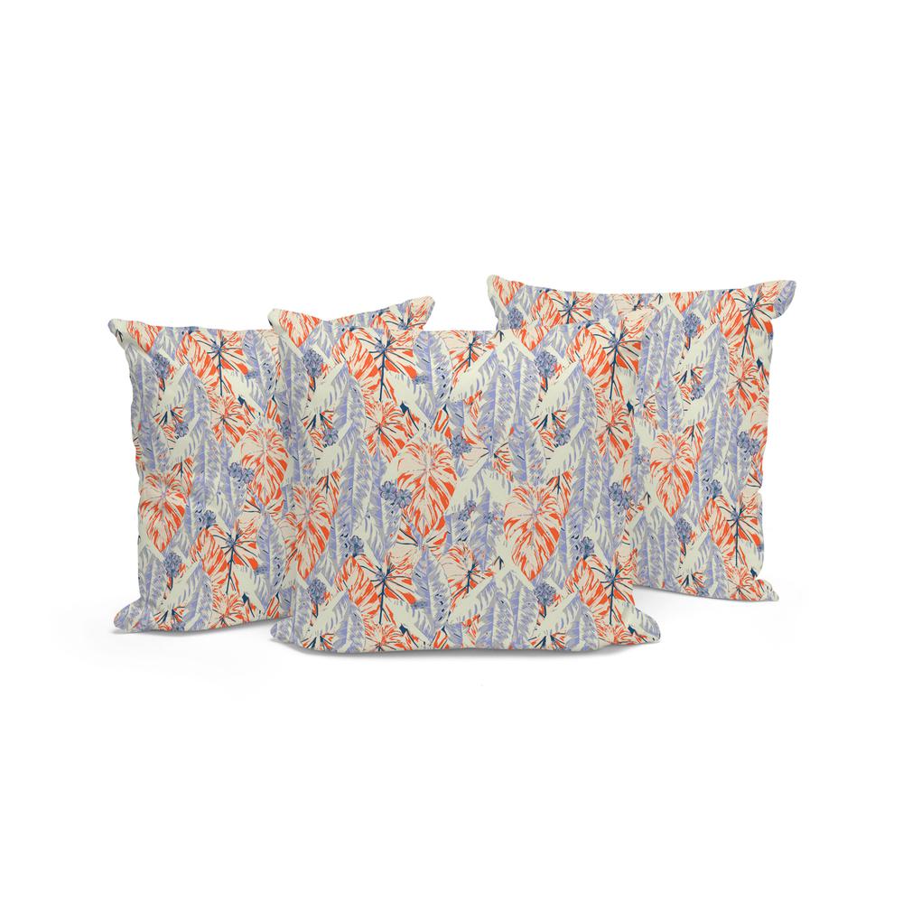 Set of Three 16" X 16" Orange and Ivory Botanical Indoor Outdoor Throw Pillow. Picture 4