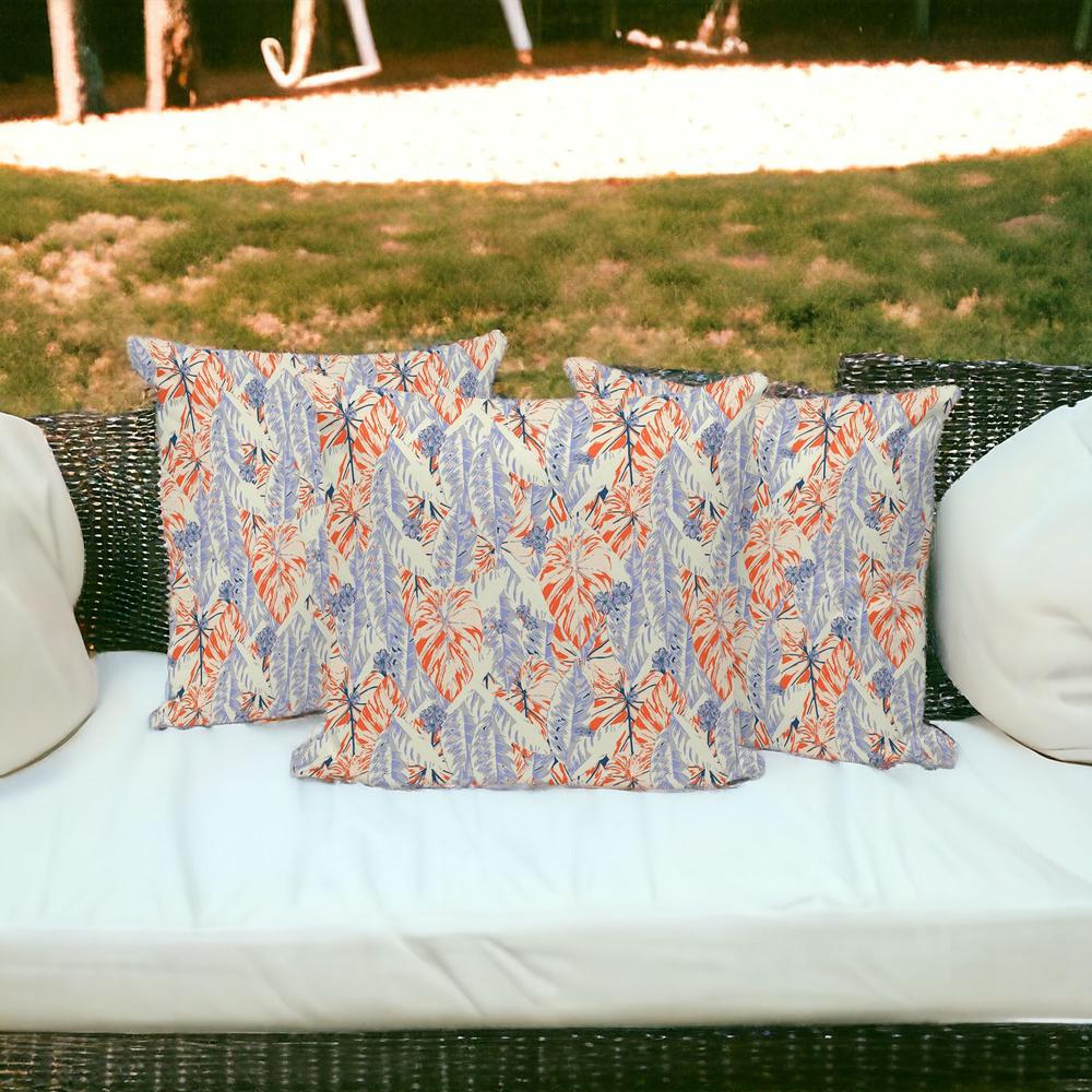 Set of Three 16" X 16" Orange and Ivory Botanical Indoor Outdoor Throw Pillow. Picture 2