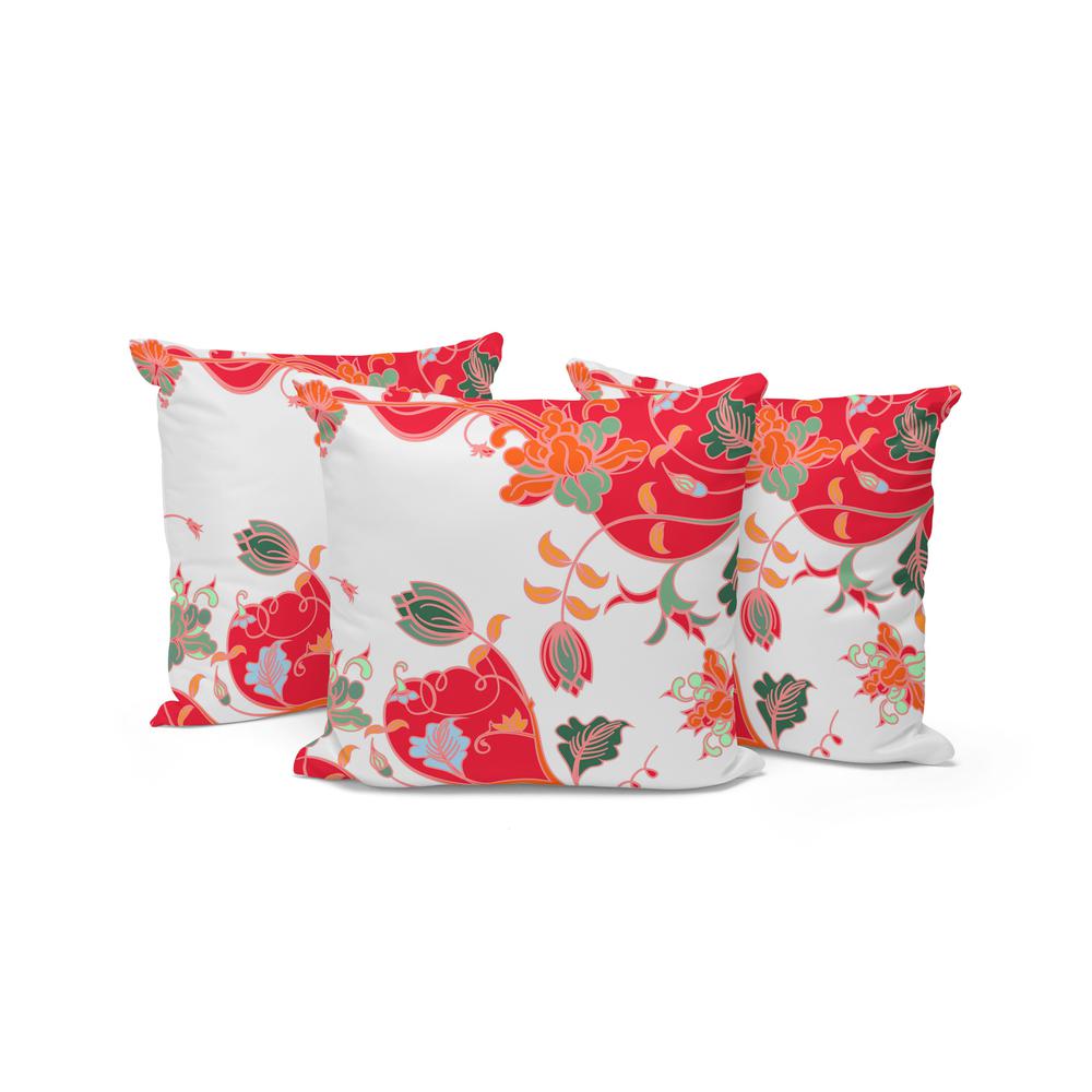 Set of Three 16" X 16" Red and White Botanical Indoor Outdoor Throw Pillow. Picture 1