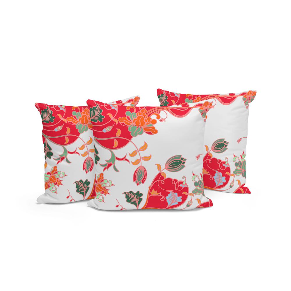 Set of Three 16" X 16" Red and White Botanical Indoor Outdoor Throw Pillow. Picture 4