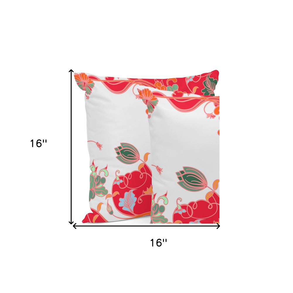 Set of Three 16" X 16" Red and White Botanical Indoor Outdoor Throw Pillow. Picture 6