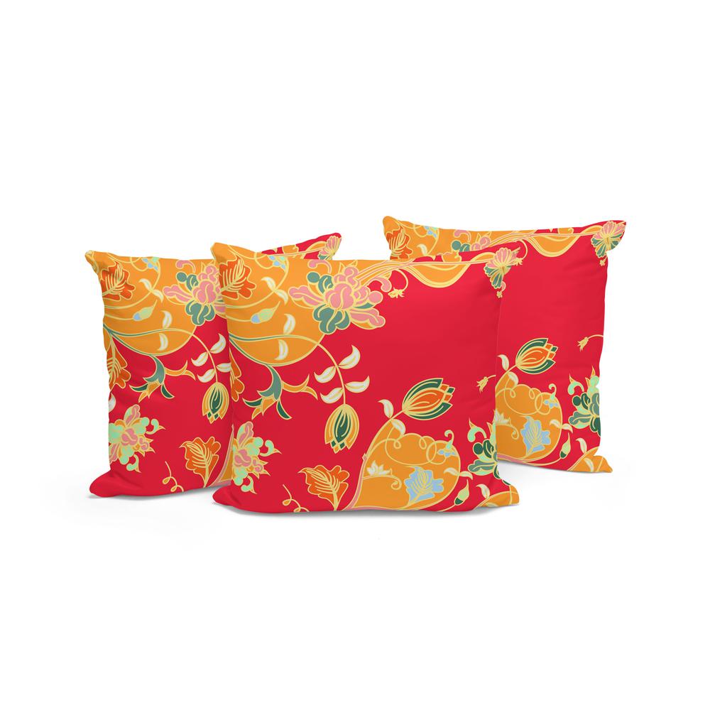 Set of Three 16" X 16" Green and Red Botanical Indoor Outdoor Throw Pillow. Picture 4