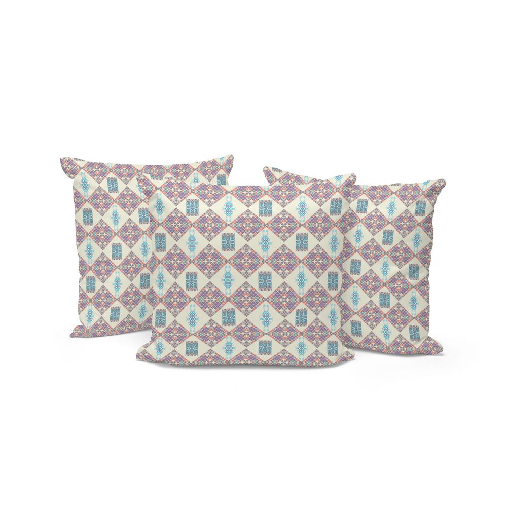 Set of Three 16" X 16" Pink and White Geometric Indoor Outdoor Throw Pillow. Picture 1