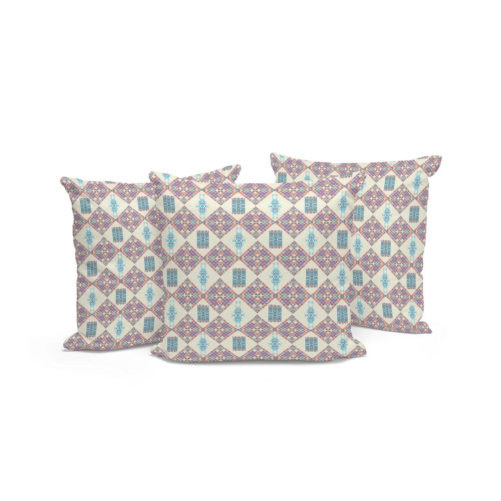 Set of Three 16" X 16" Pink and White Geometric Indoor Outdoor Throw Pillow. Picture 4