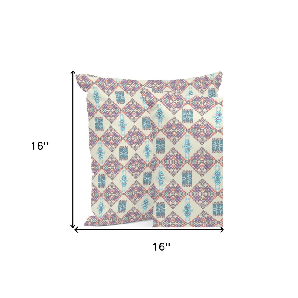 Set of Three 16" X 16" Pink and White Geometric Indoor Outdoor Throw Pillow. Picture 6