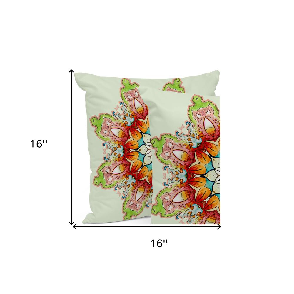 Set of Three 16" X 16" Green and Pink Abstract Indoor Outdoor Throw Pillow. Picture 6