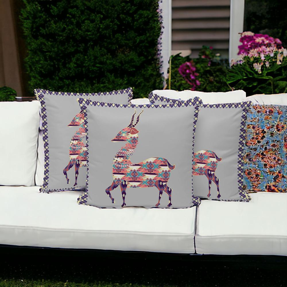 Set of Three 16" X 16" Gray and Purple Deer Indoor Outdoor Throw Pillow. Picture 2