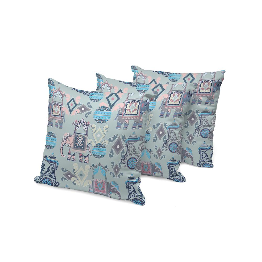 Set of Three 16" X 16" Gray, Pink Elephant Abstract Indoor Outdoor Throw Pillow. Picture 3