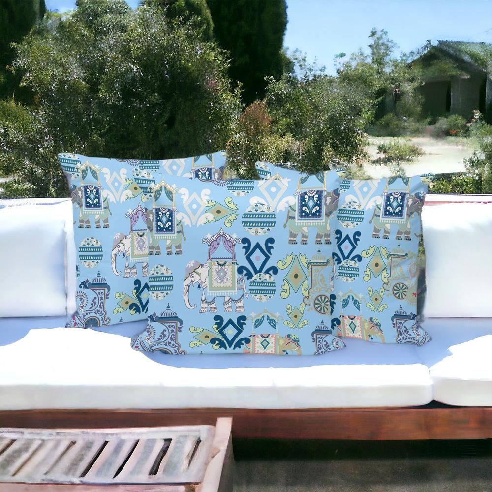 Blue, White Elephant Abstract Indoor Outdoor Throw Pillow. Picture 2