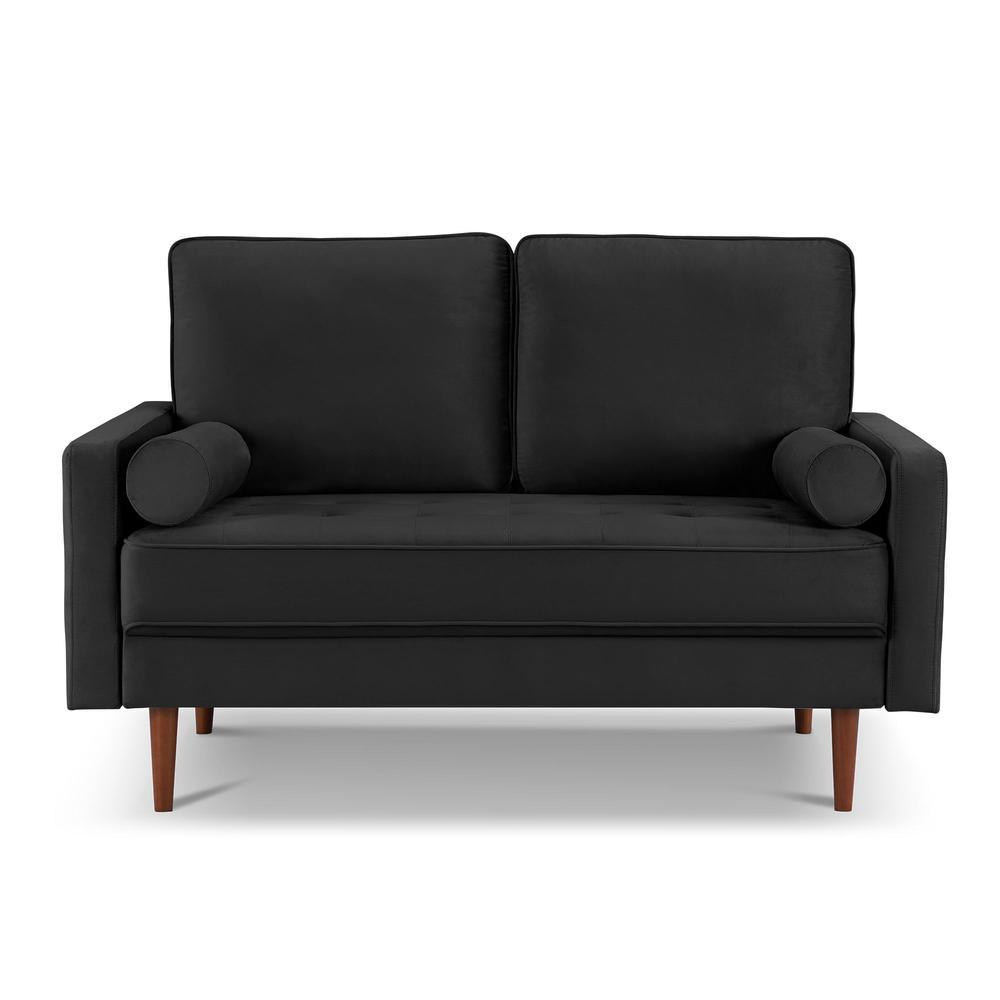 57" Black and Dark Brown Velvet Love Seat and Toss Pillows. Picture 3