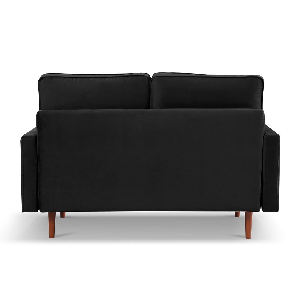 57" Black and Dark Brown Velvet Love Seat and Toss Pillows. Picture 4
