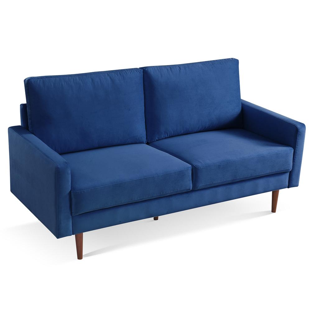 69" Blue Velvet and Dark Brown Sofa. Picture 4