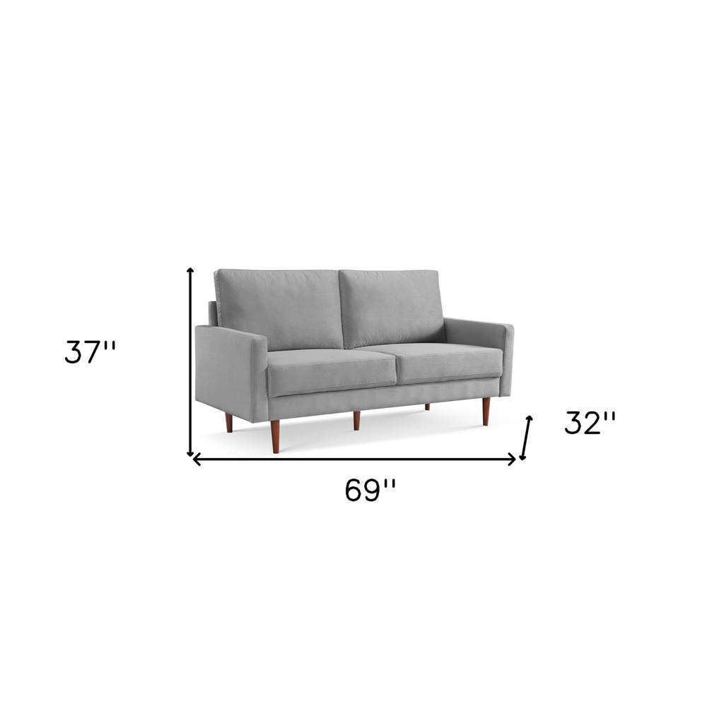 69" Gray Velvet and Dark Brown Sofa. Picture 6