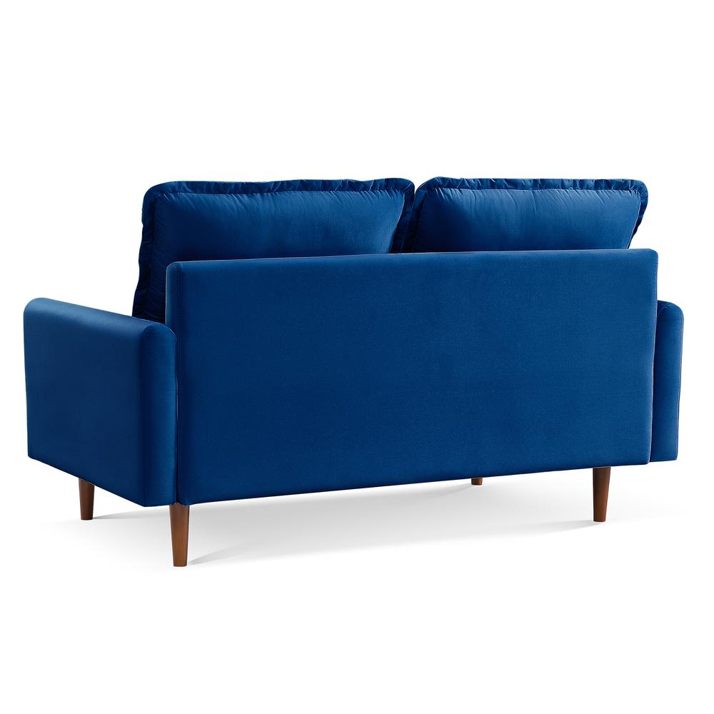 69" Blue Velvet and Dark Brown Sofa. Picture 4